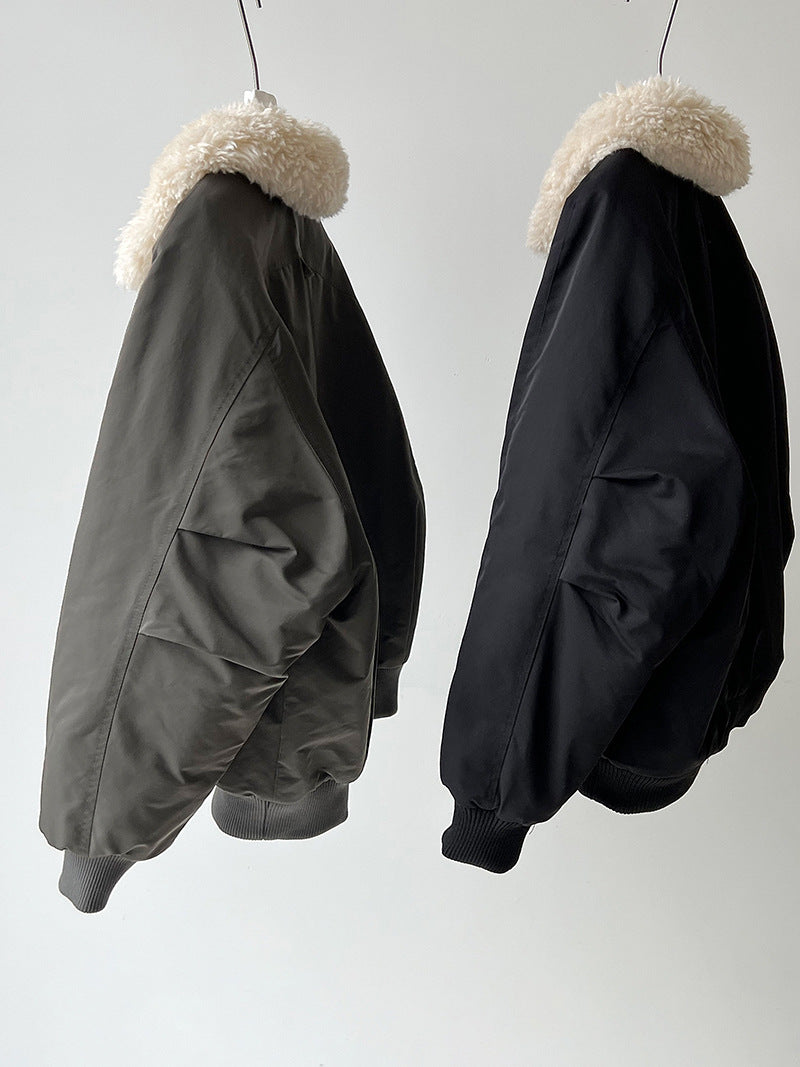 韓系保暖毛毛領夾棉夾克外套-2色