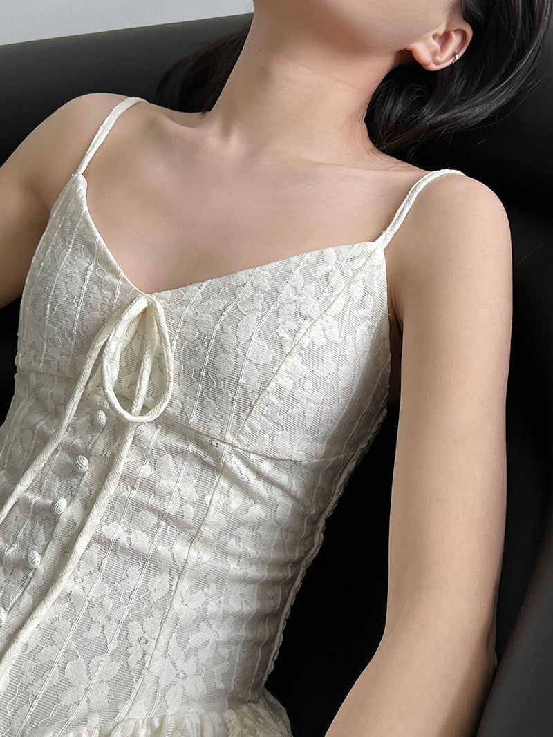 韓版甜美碎花收腰大擺吊帶連身裙-2色
