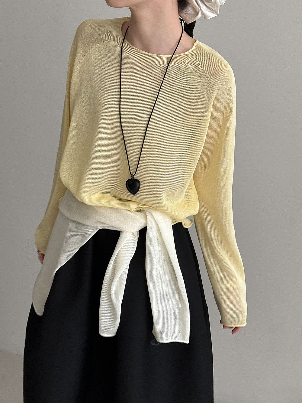 韓系溫柔風軟糯親膚卷邊透視針織衫-6色