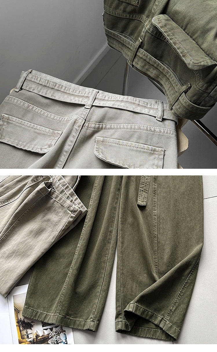 韓系復古高腰寬鬆顯瘦闊腿牛仔褲+腰帶-3色