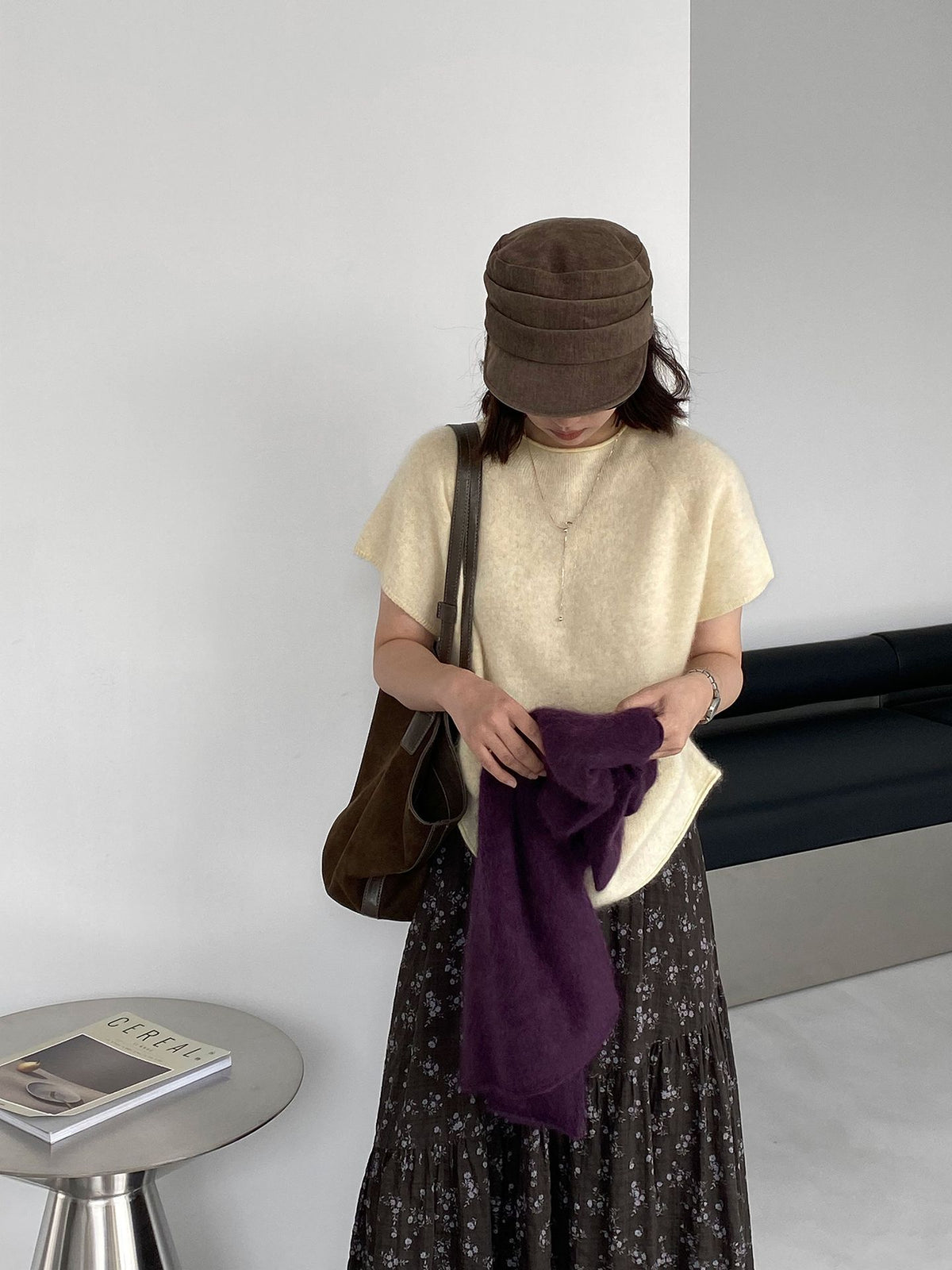 羊絨軟糯寬鬆圓領短袖針織上衣-6色