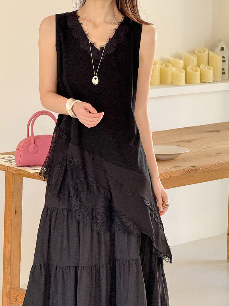 韓系優雅白月光網紗拼接透視針織打底衫-2色