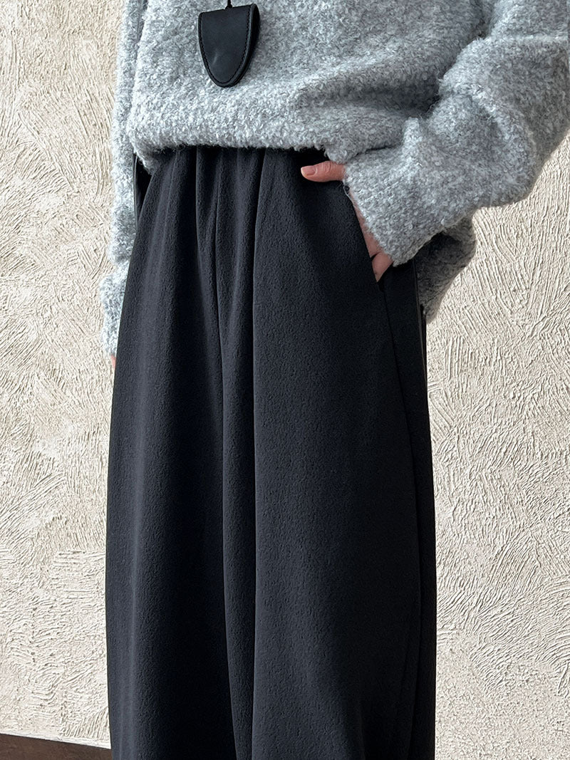 韓系隨性肌理感高腰鬆緊休閒長褲-4色