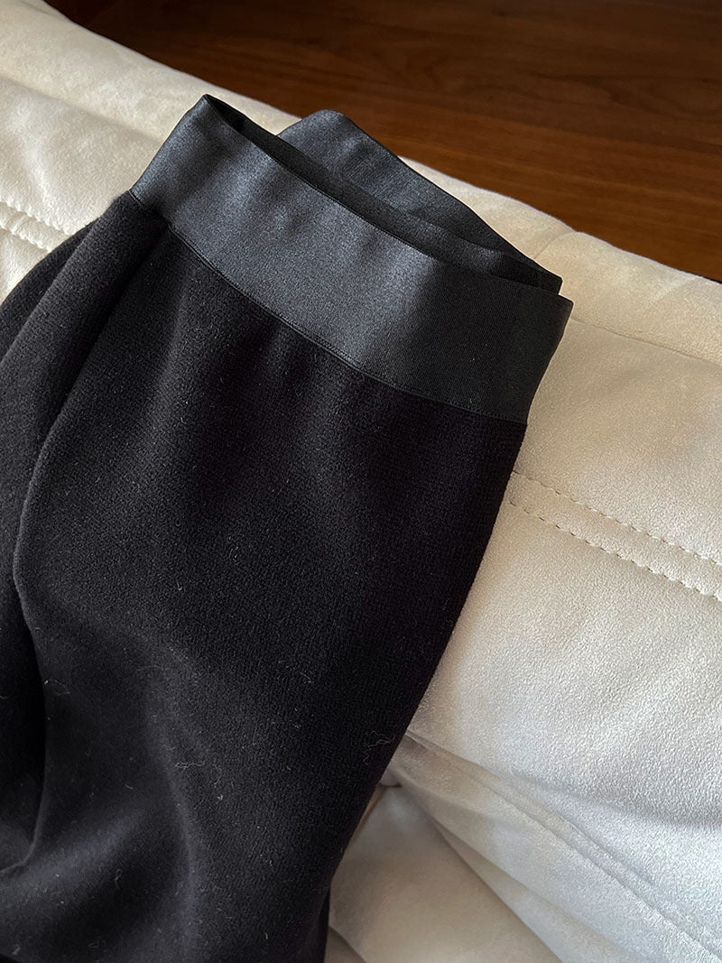 (48H出貨)韓系簡約加絨加厚百搭微喇叭休閒褲-2色