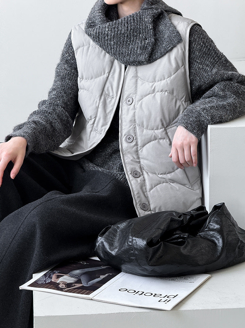 韓系90%白鴨絨菱格馬甲外套-2色