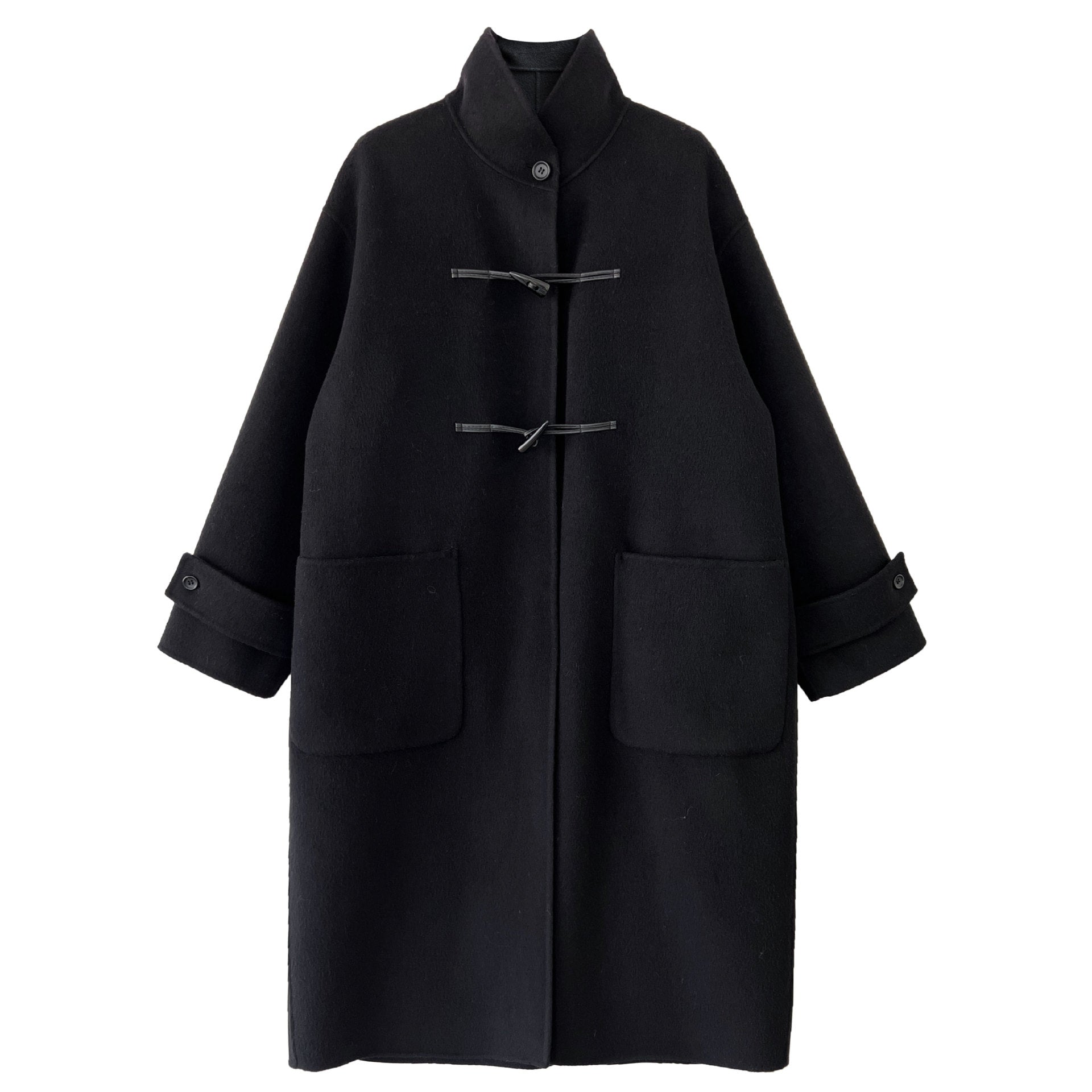 復古立領牛角扣羊毛雙面毛呢大衣外套