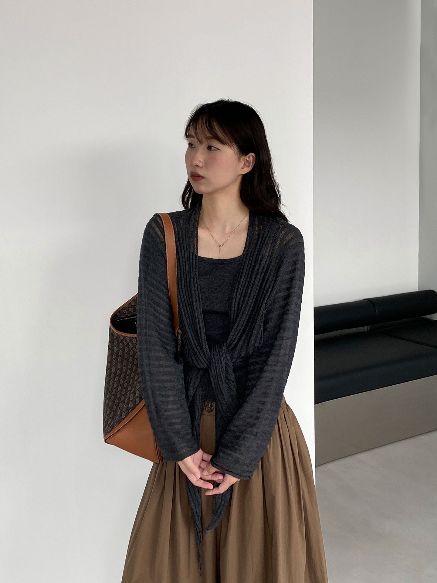 韓系慵懶風純色披肩開衫+吊帶-兩件式上衣-3色