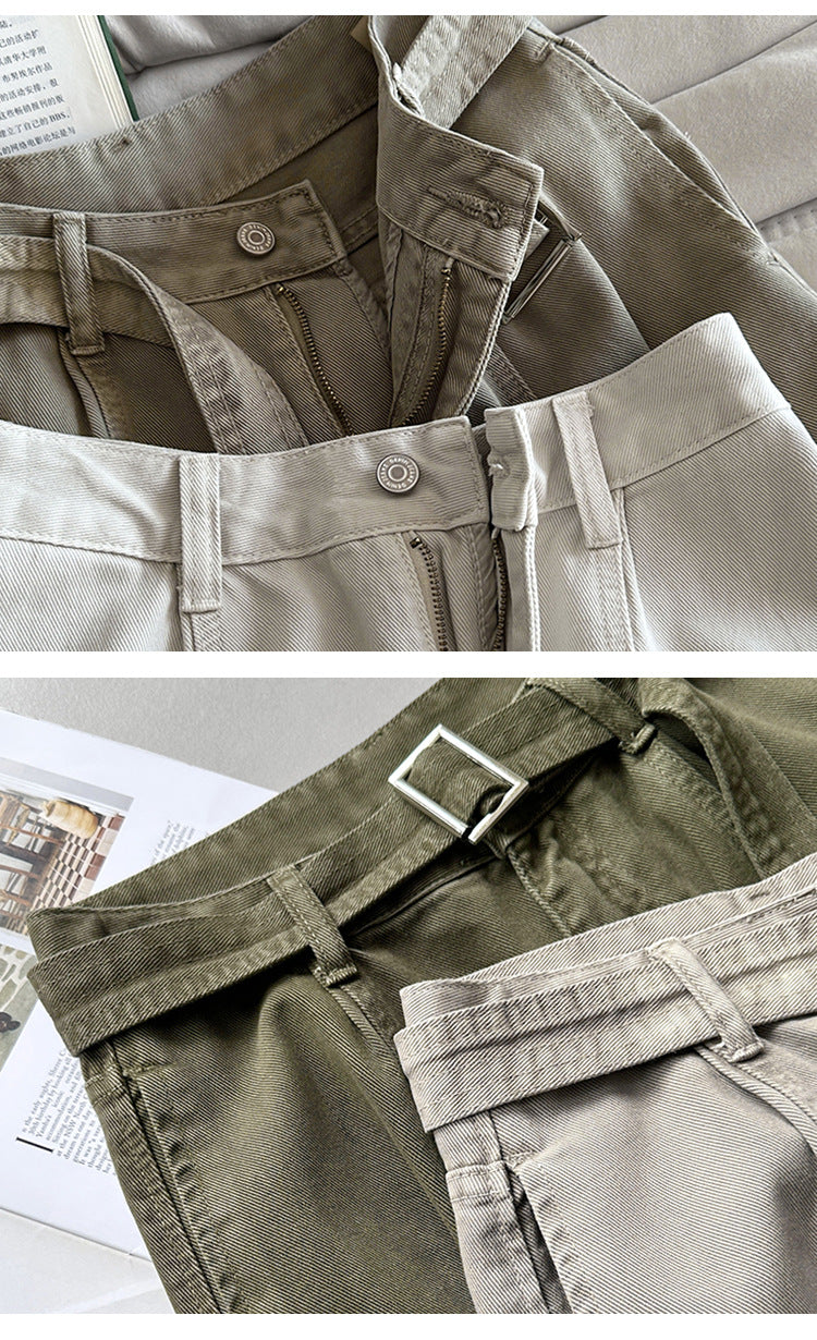 韓系復古高腰寬鬆顯瘦闊腿牛仔褲+腰帶-3色