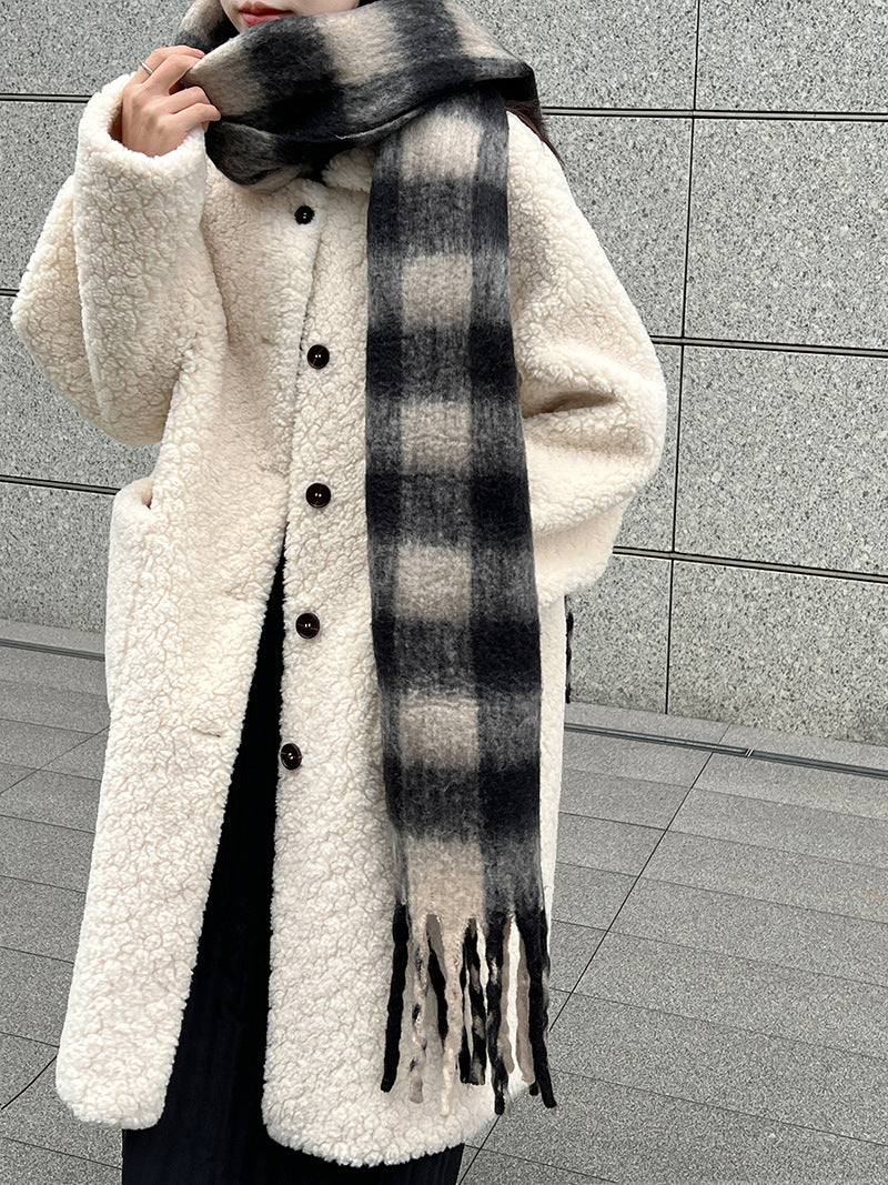 韓系加厚皮毛一體環保皮草羊羔毛大衣外套-2色