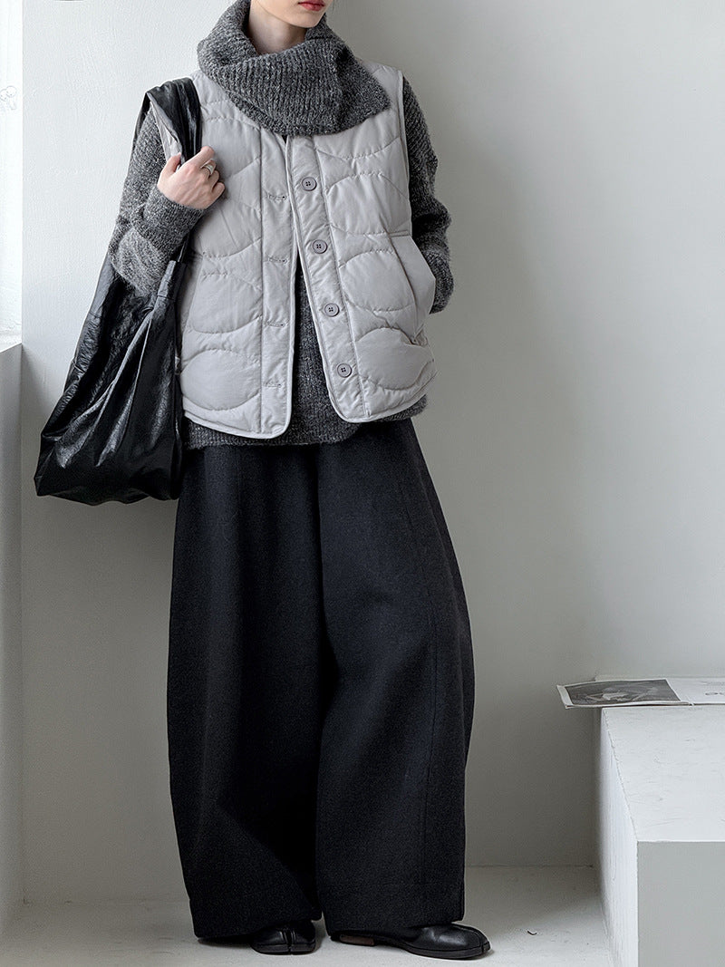 韓系90%白鴨絨菱格馬甲外套-2色