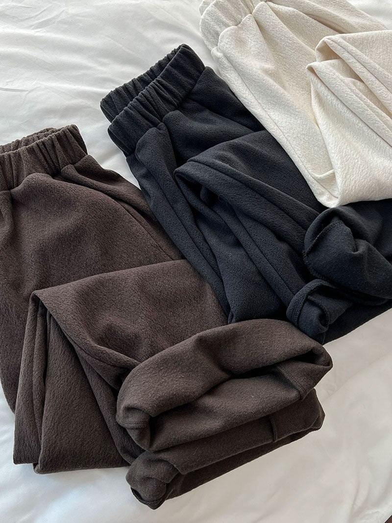 韓系隨性肌理感高腰鬆緊休閒長褲-4色