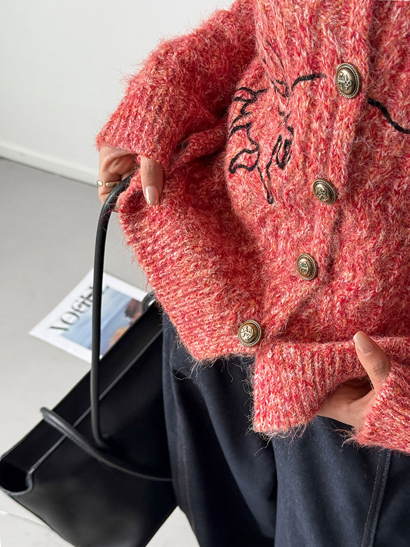 小眾刺繡軟糯長袖針織開衫-3色