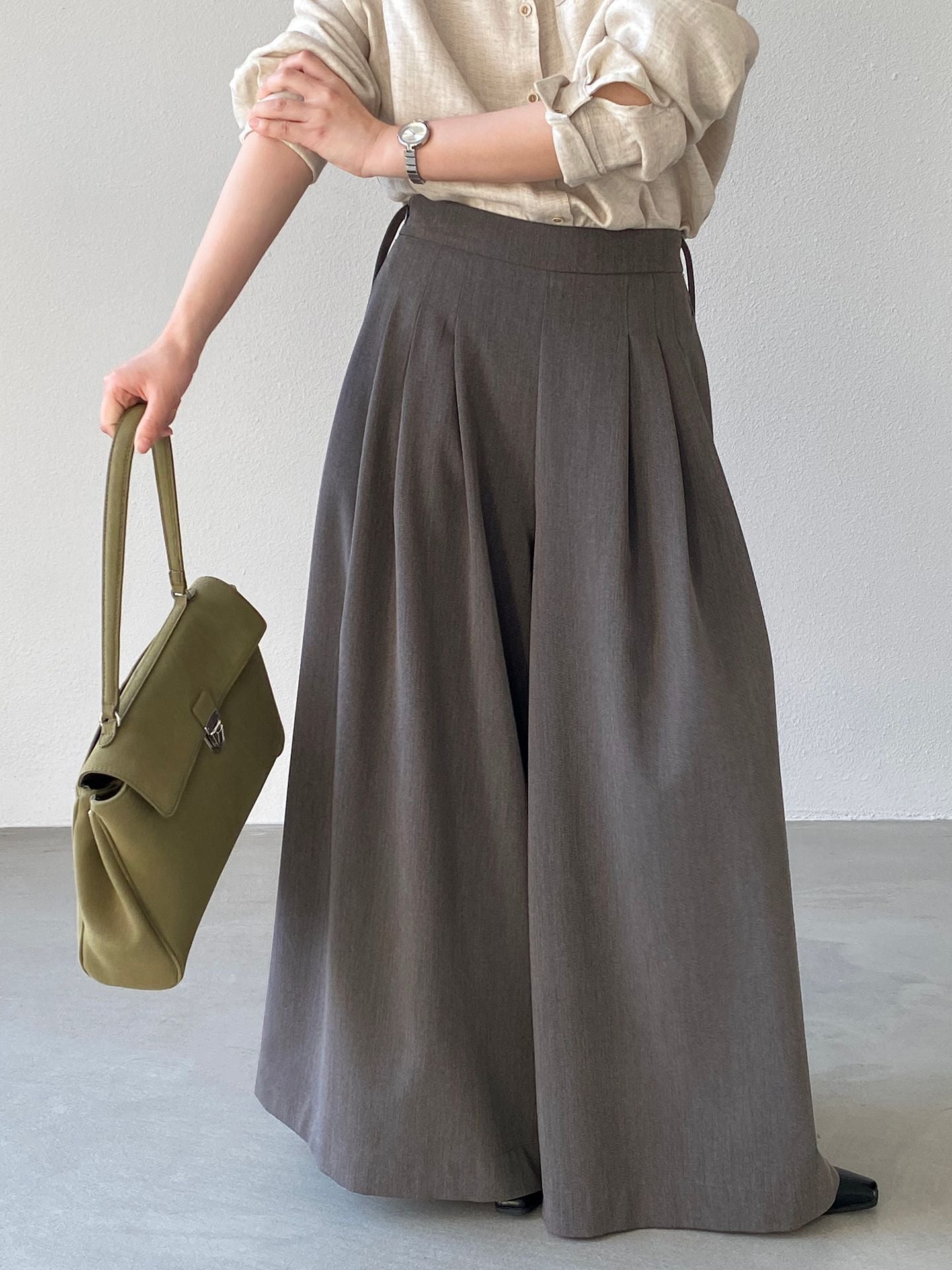 韓系氣質垂感顯瘦高腰西裝闊腿褲-2色