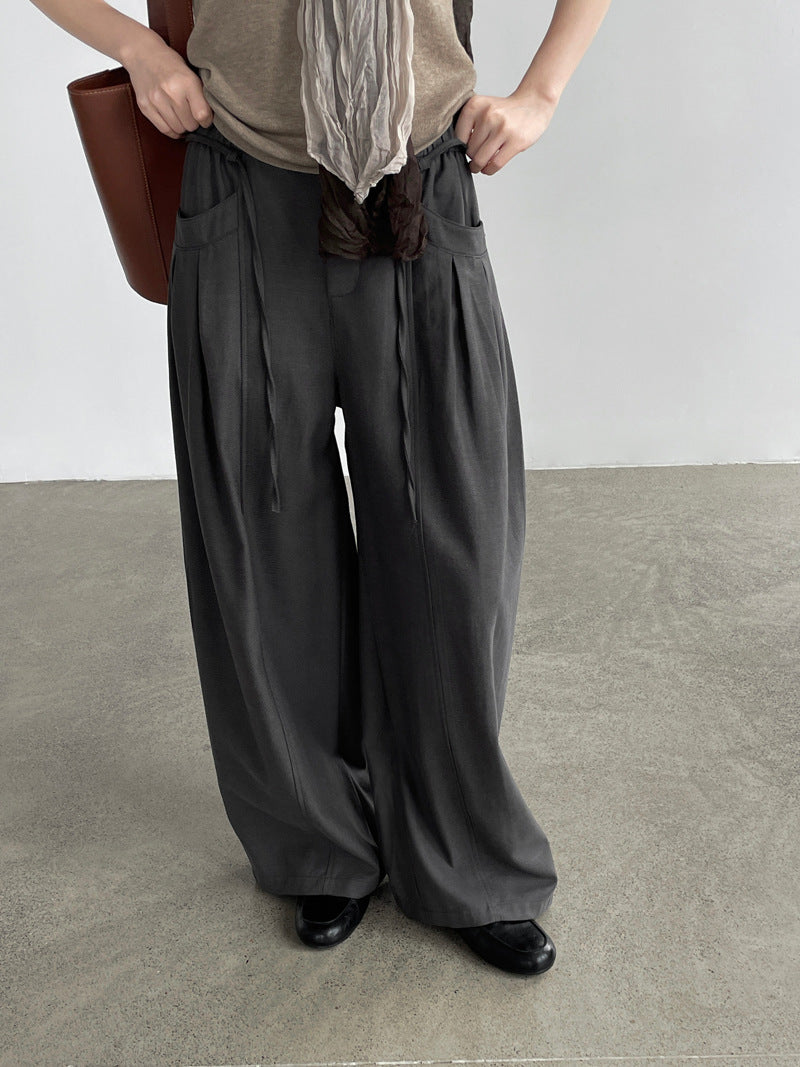 韓系鬆弛感高腰抽繩闊腿褲-4色
