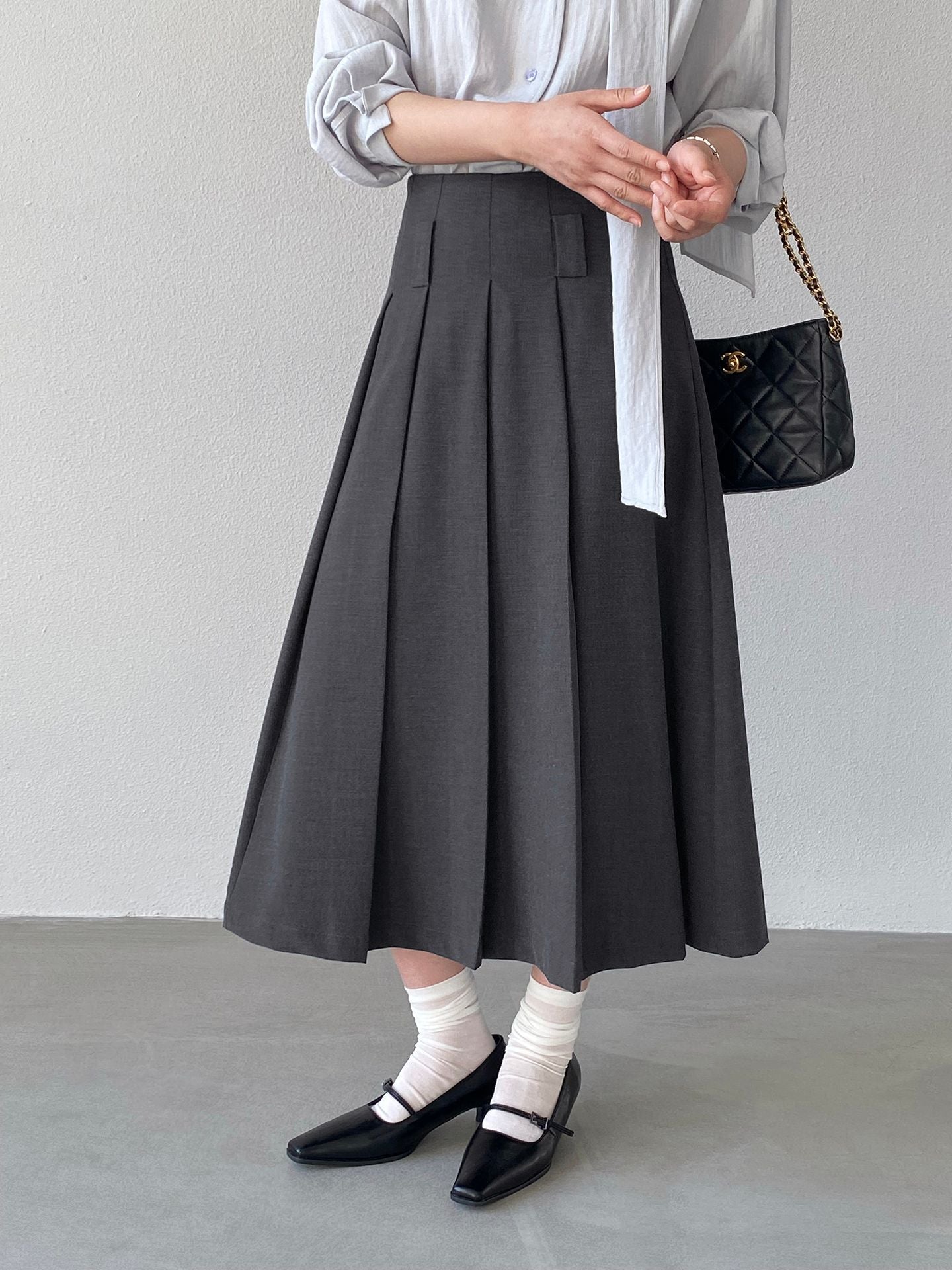 韓系高智風簡約質感百褶西裝半身裙-2色