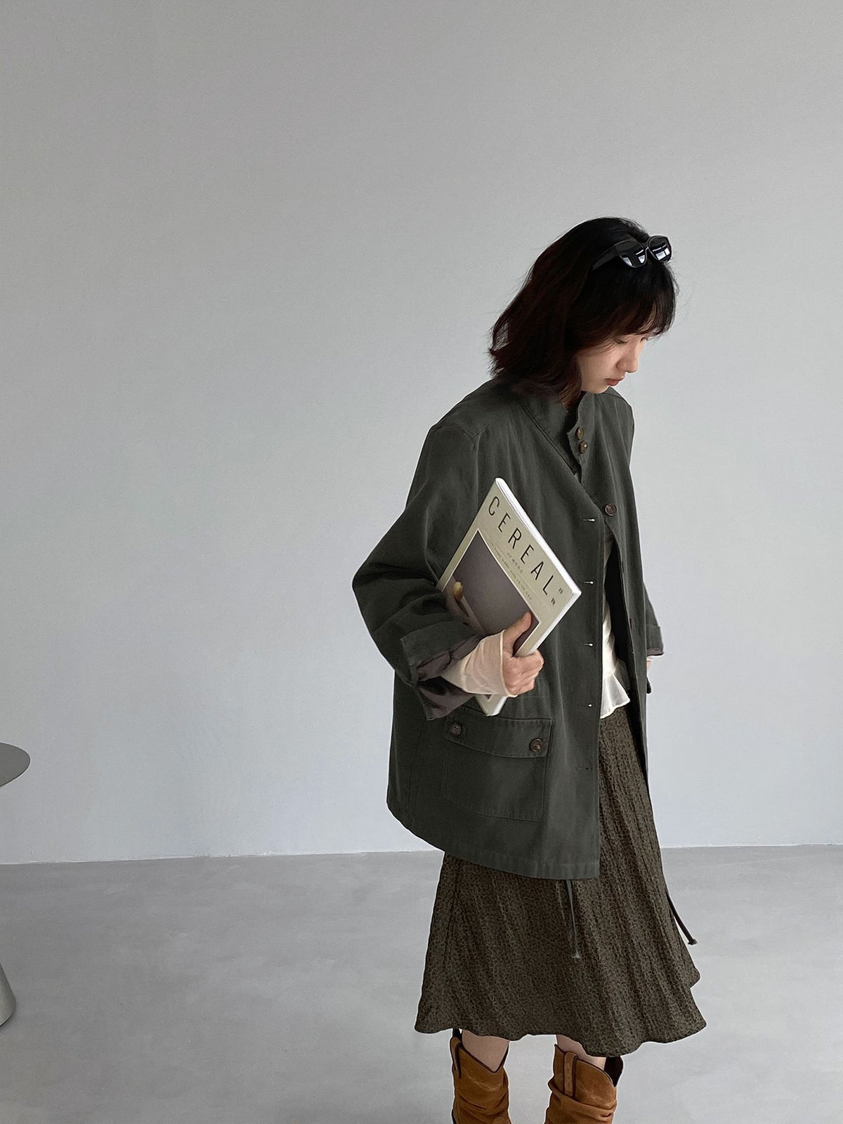 復古刺繡工裝風衣立領長袖外套-2色