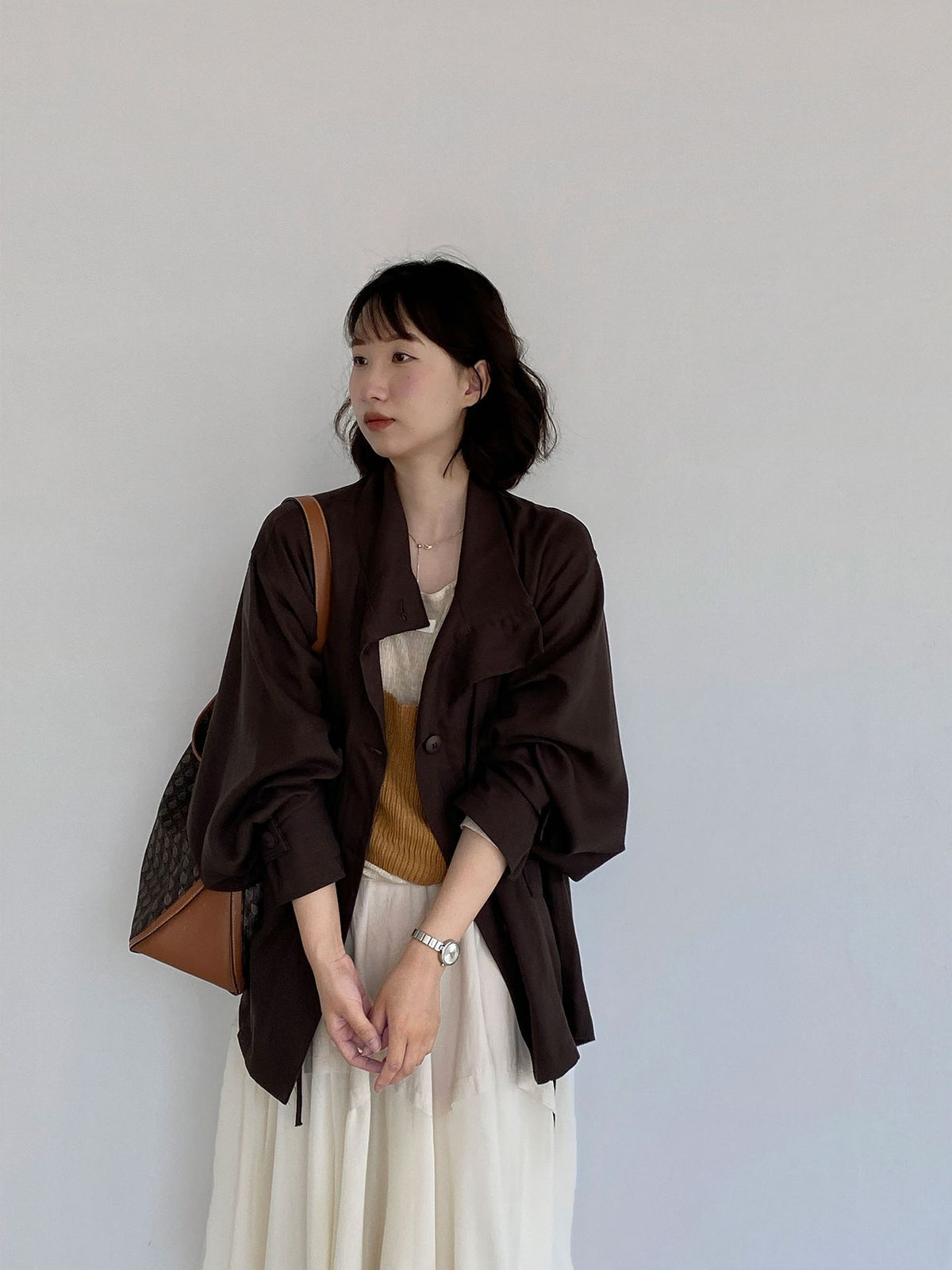 松系美學老錢風廓形蝙蝠袖亞麻風衣
