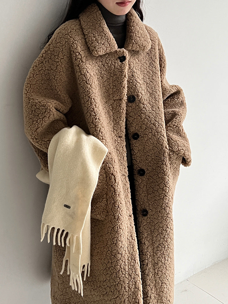 韓系加厚皮毛一體環保皮草羊羔毛大衣外套-2色