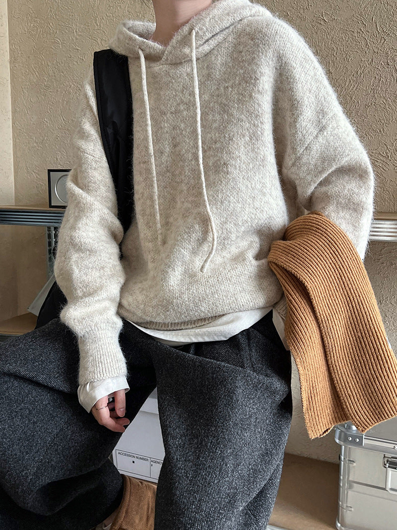 (48H出貨)慵懶風連帽加厚長袖針織外套-2色
