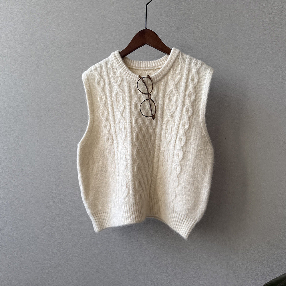 (48H出貨)糖果色圓領麻花軟糯針織背心馬甲-6色