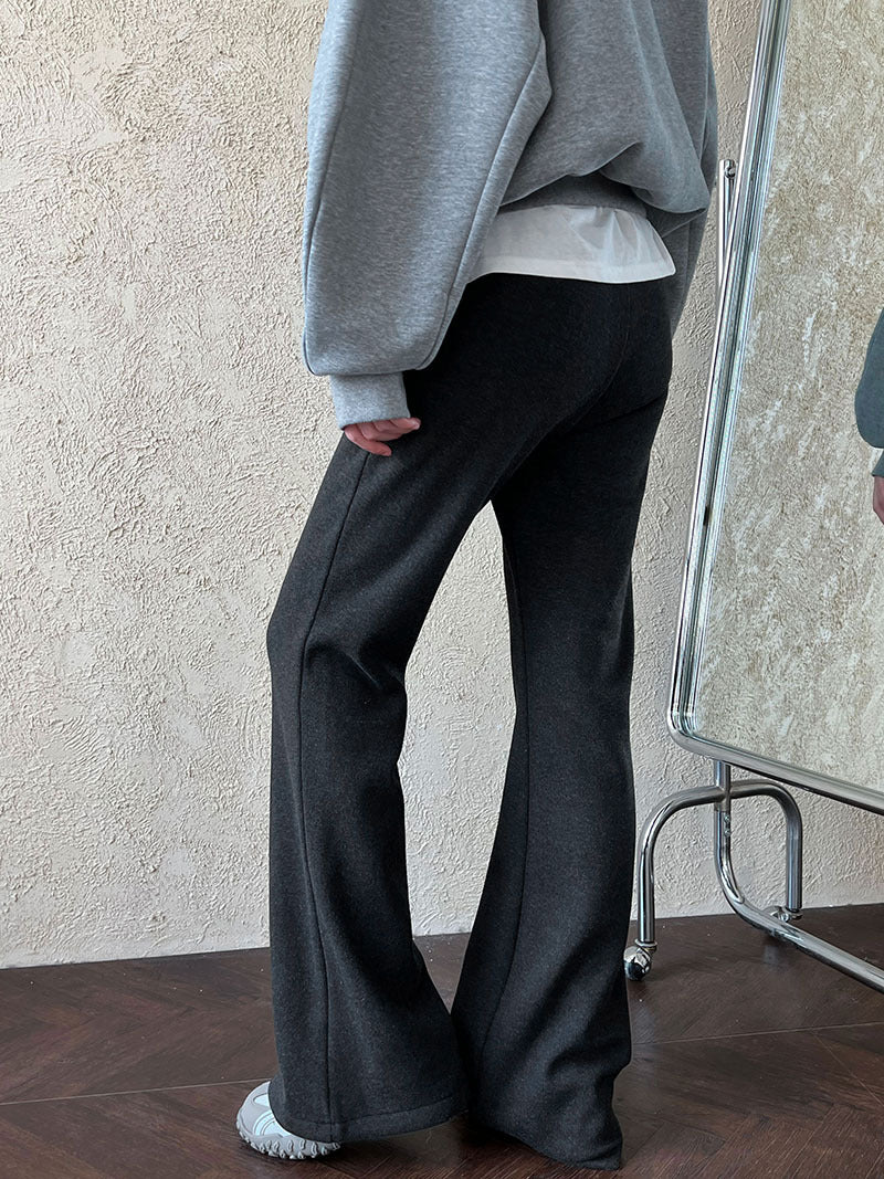 (48H出貨)韓系簡約加絨加厚百搭微喇叭休閒褲-2色