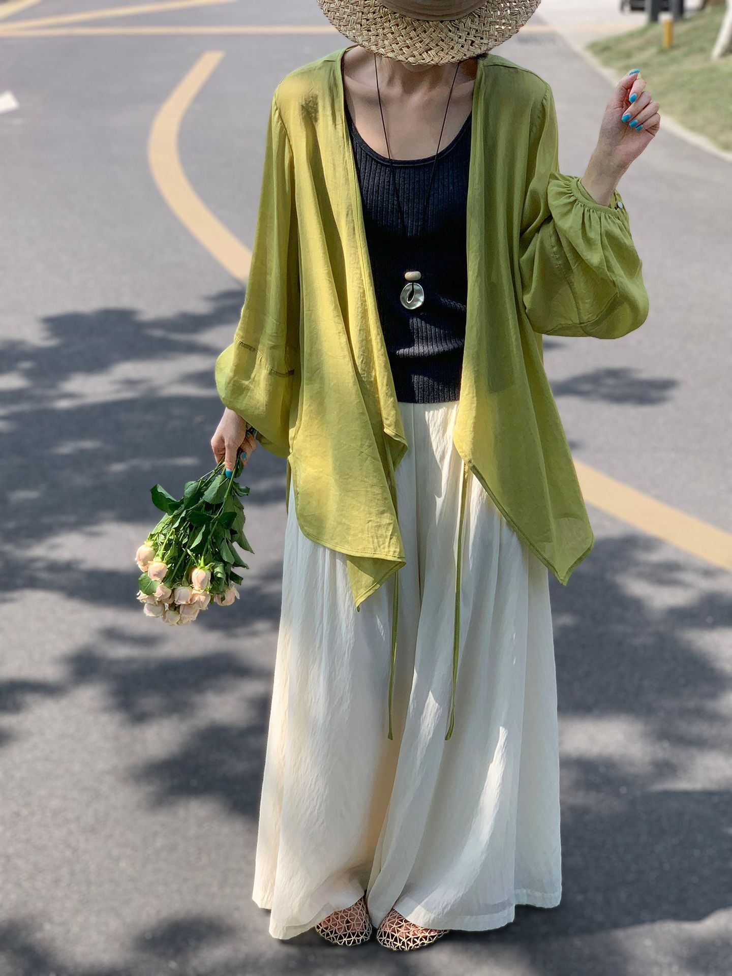 韓系天絲苧麻不規則防曬外套-2色 6226