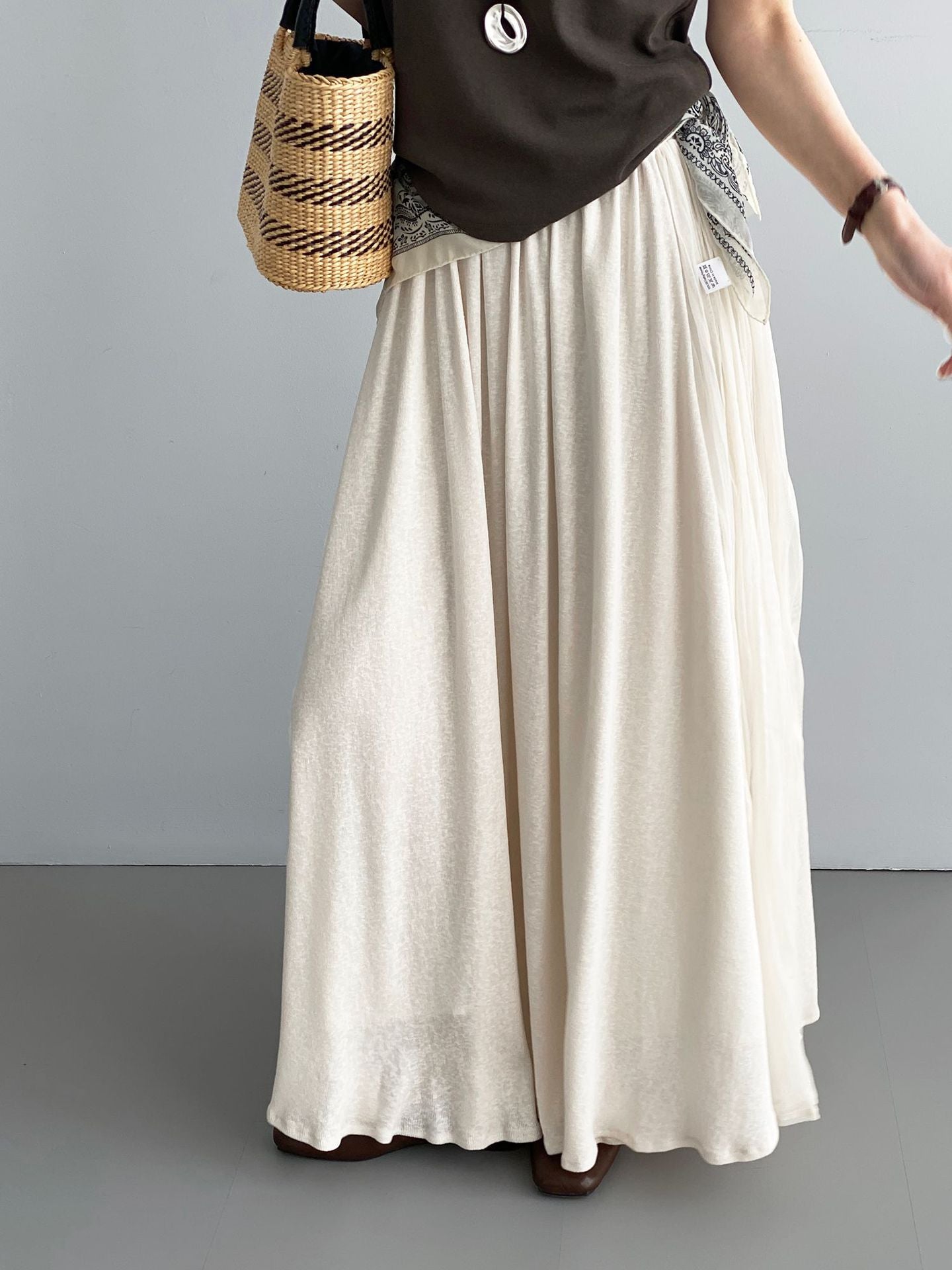 氛圍感文藝網紗拼接針織垂感半身裙