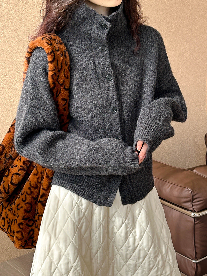 (48H出貨)韓版高級感半高領鈕扣針織開衫-3色