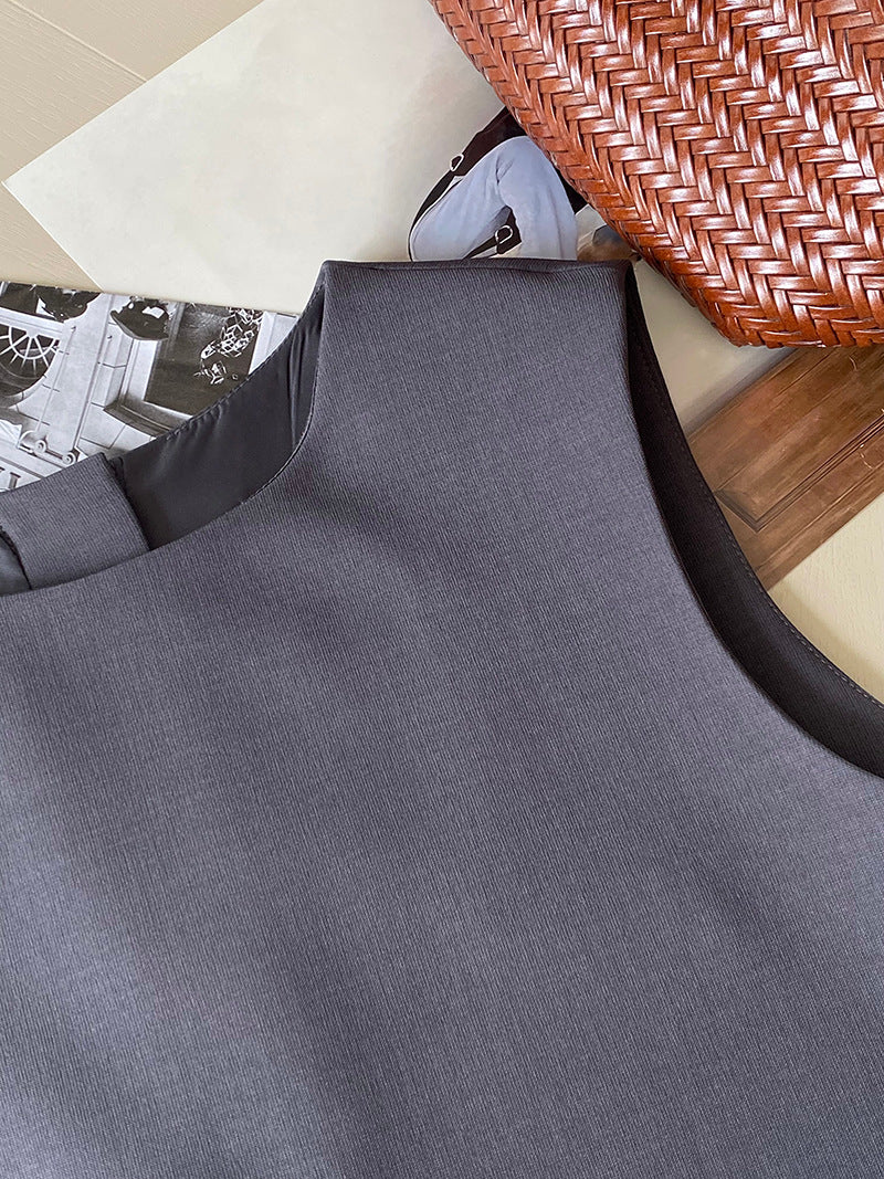 韓版高品質顯瘦西裝無袖馬甲+半身裙+配腰帶-三件式套裝