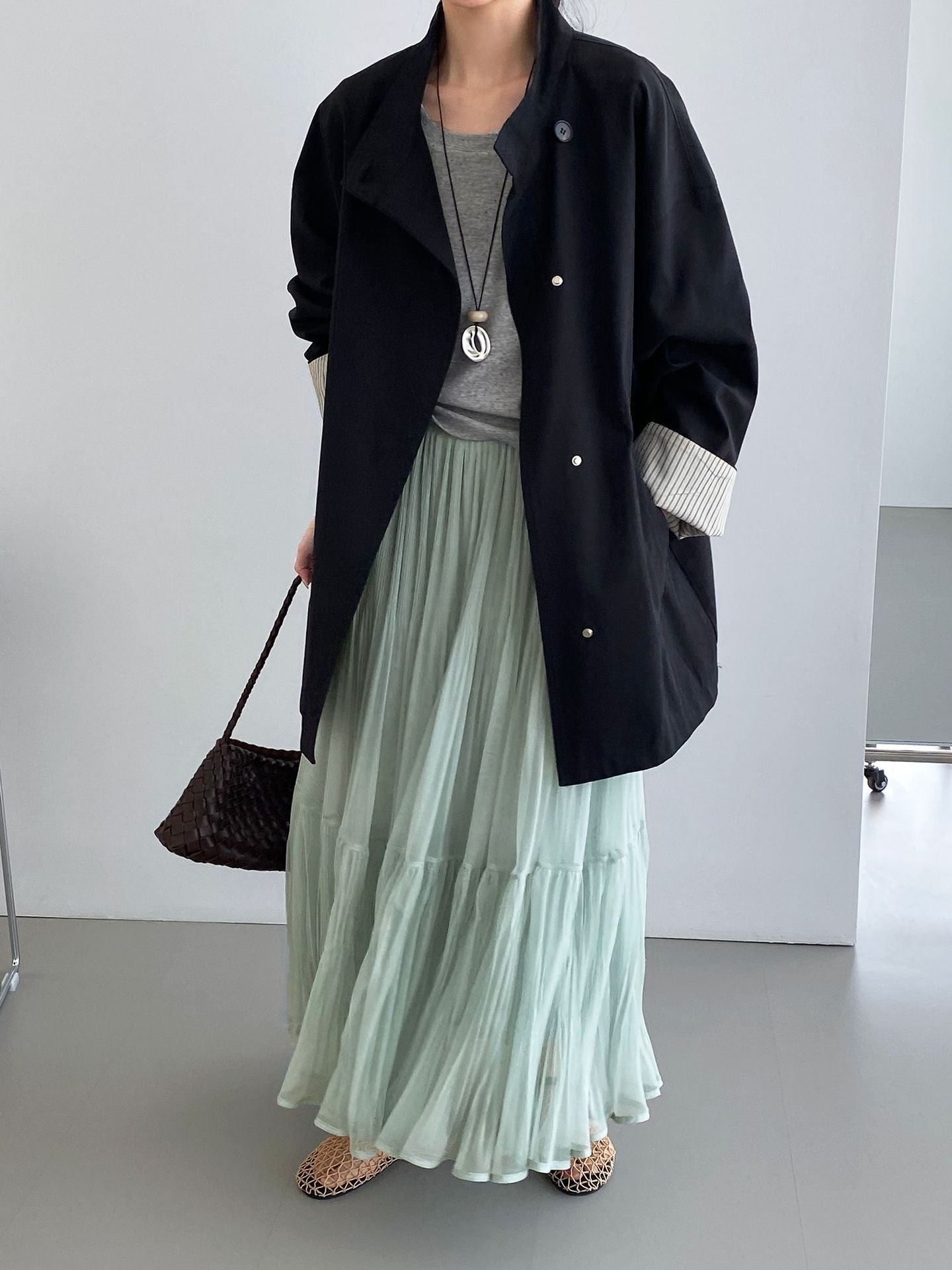 韓系溫柔飄逸網紗拼接百搭浪漫半身裙-3色