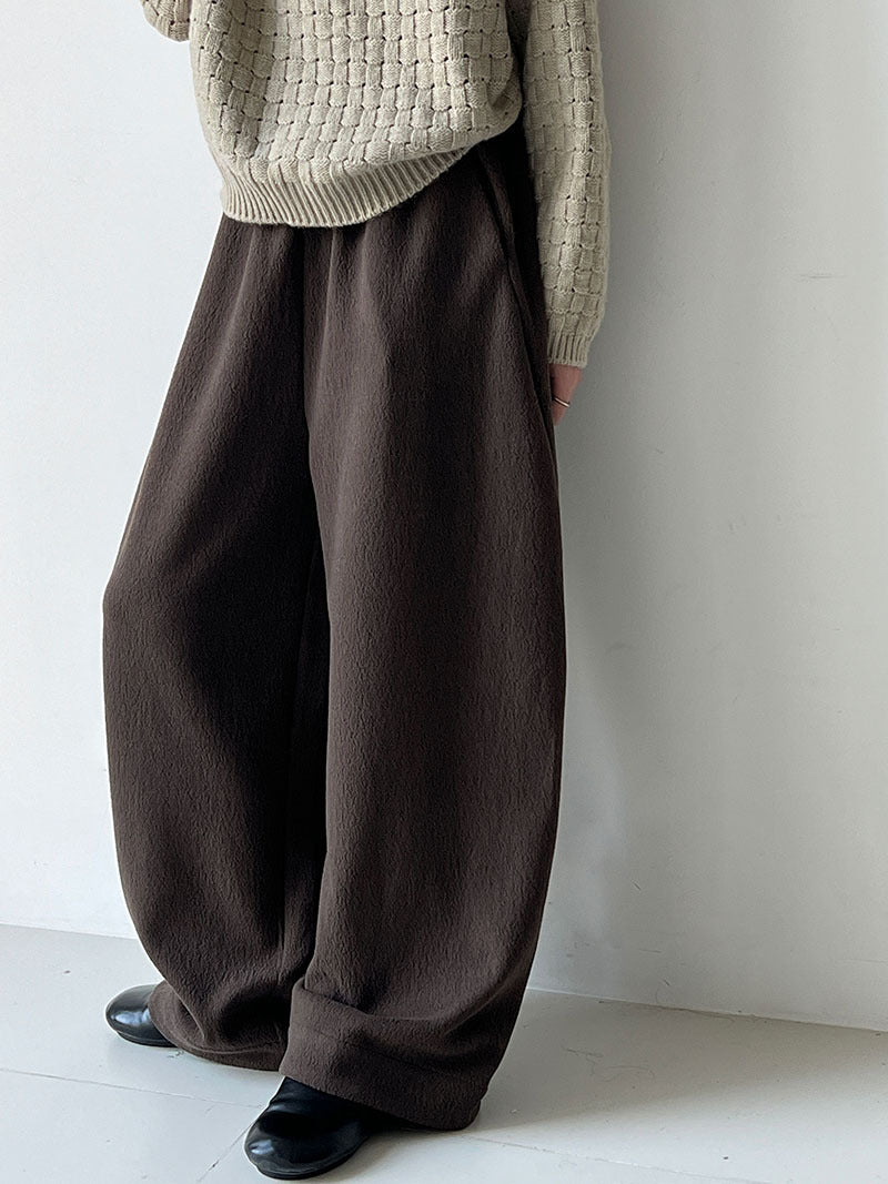 韓系隨性肌理感高腰鬆緊休閒長褲-4色