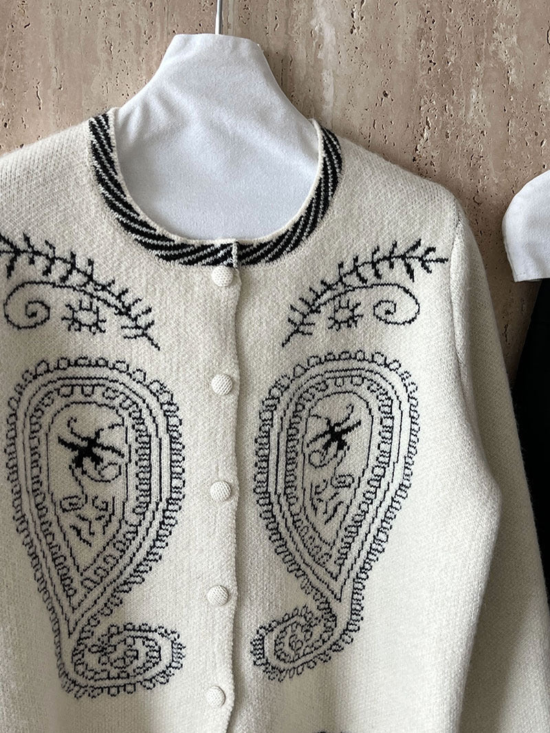 (48H出貨)簡約復古刺繡單排扣針織毛衣開衫