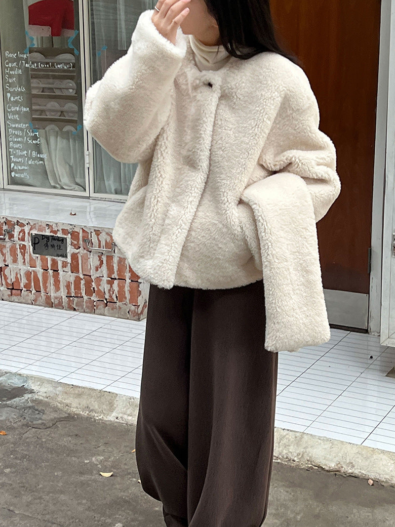 保暖毛絨皮草羊羔毛外套+圍巾-2色