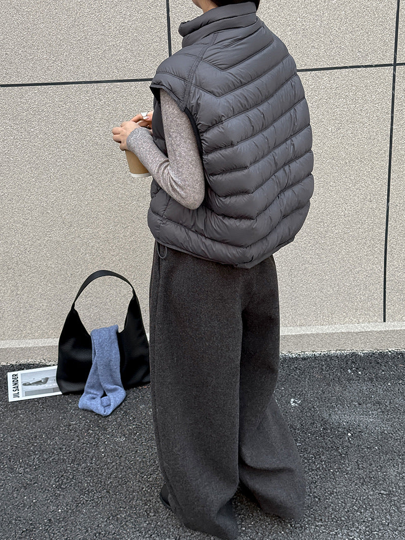 韓系立領白鴨絨無袖馬甲-3色
