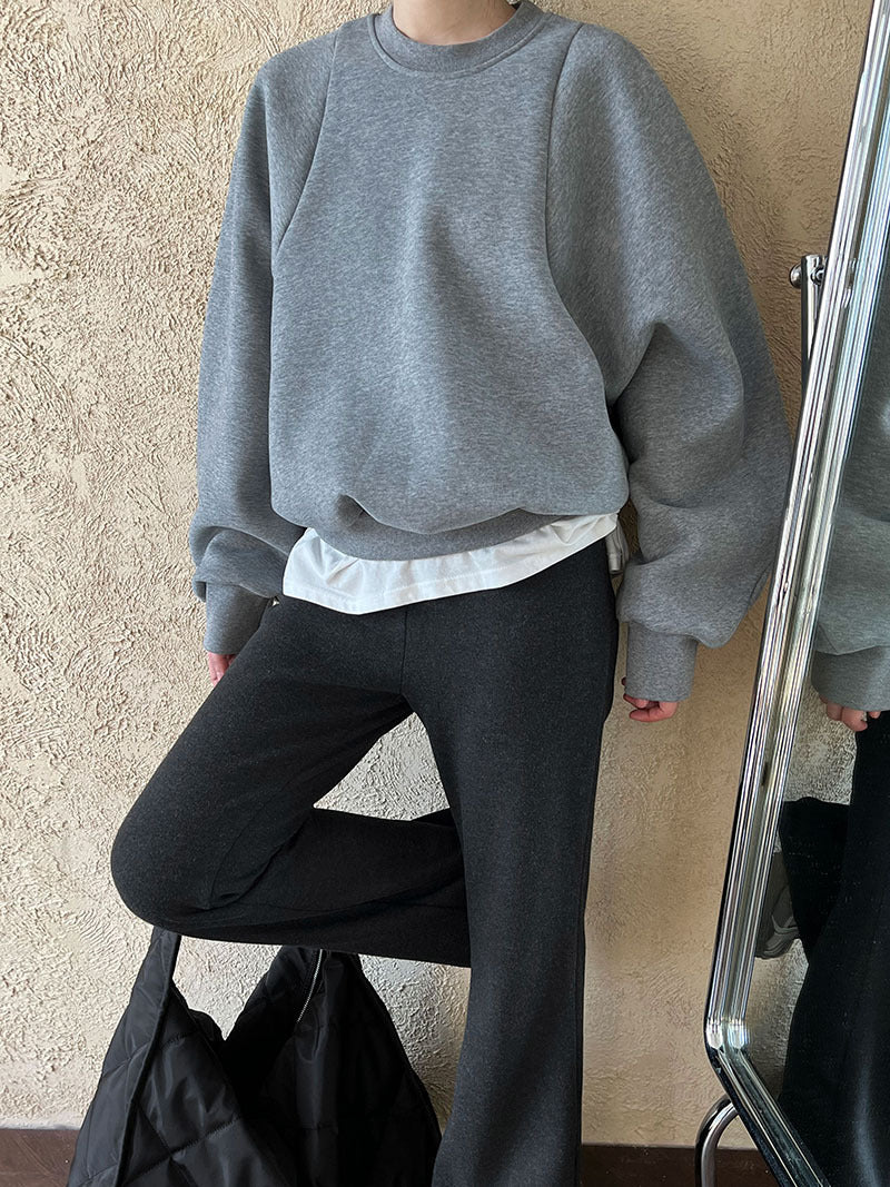 (48H出貨)韓系簡約加絨加厚百搭微喇叭休閒褲-2色