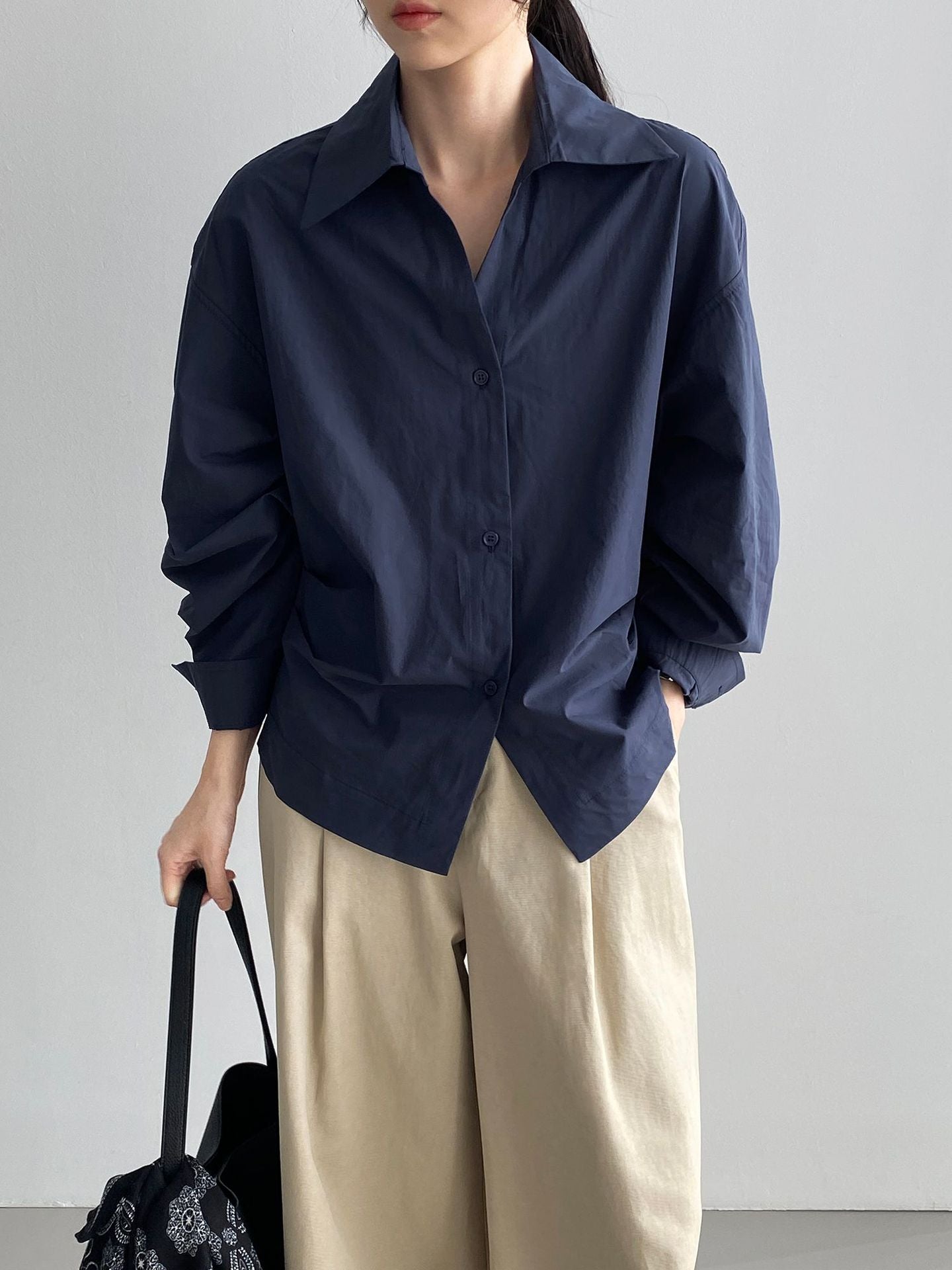 韓系通勤氣質顯瘦抽褶收腰襯衫+含披肩-3色