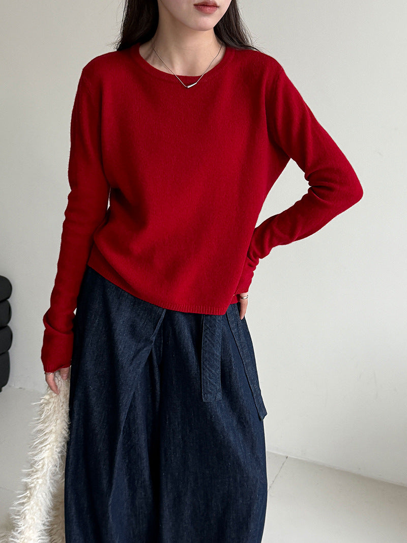 (48H出貨)韓系高級感百搭修身顯瘦羊毛針織打底衫-3色