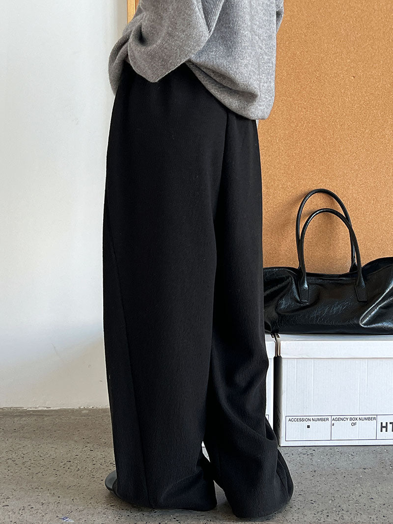 韓系隨性肌理感高腰鬆緊休閒長褲-4色