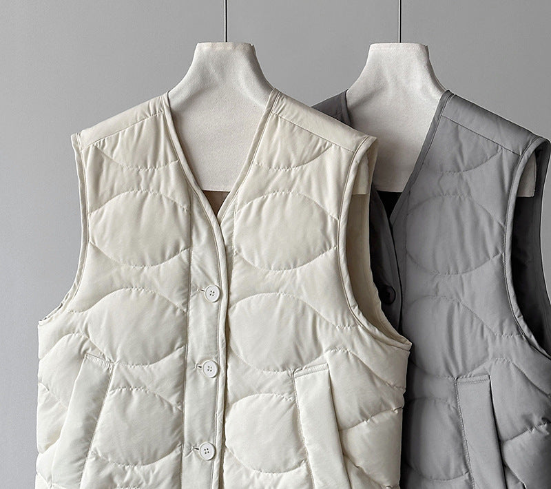韓系90%白鴨絨菱格馬甲外套-2色