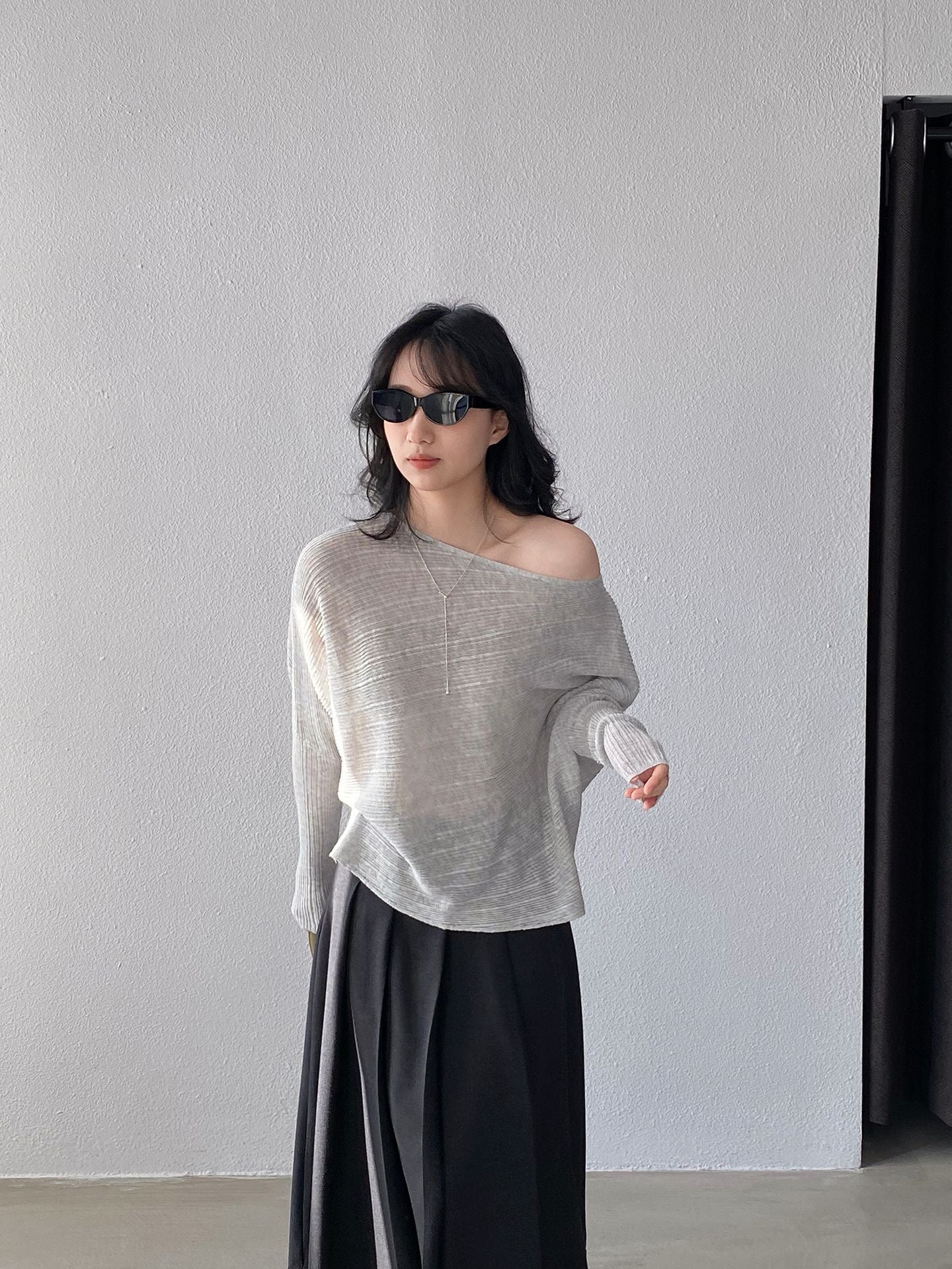 韓系氛圍感慵懶不規則蝙蝠袖針織衫-7色