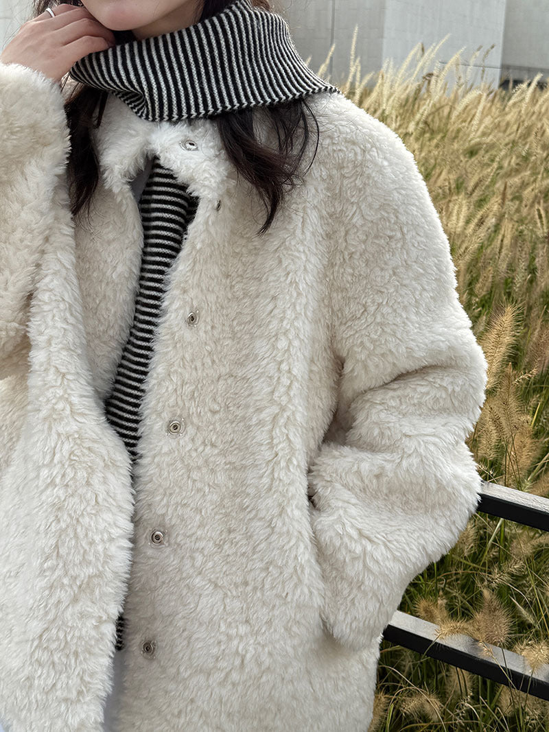 美拉德立領羊羔毛皮毛一體外套大衣-2色