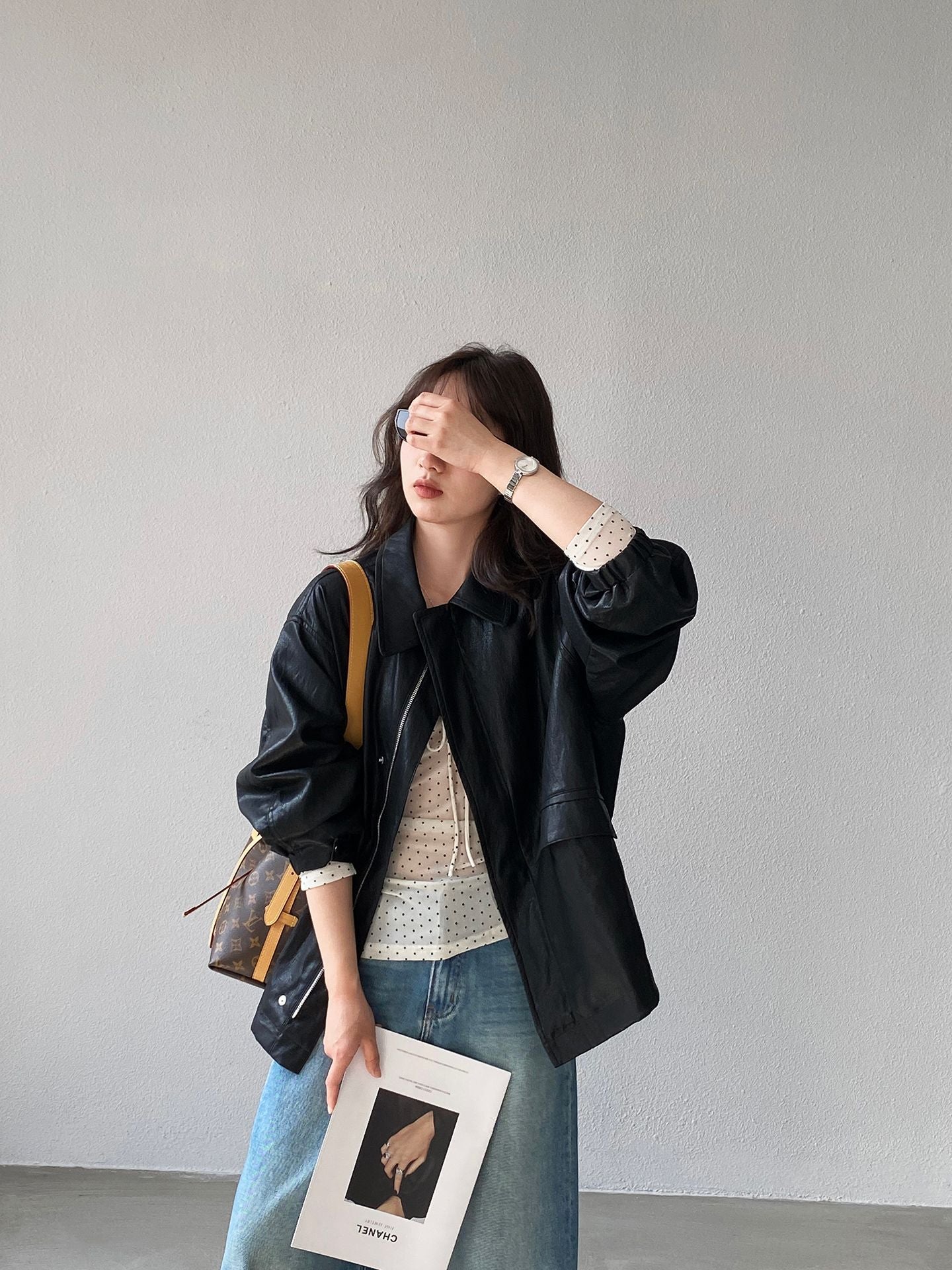 復古蛋白皮設計感短款PU皮衣夾克外套-2色