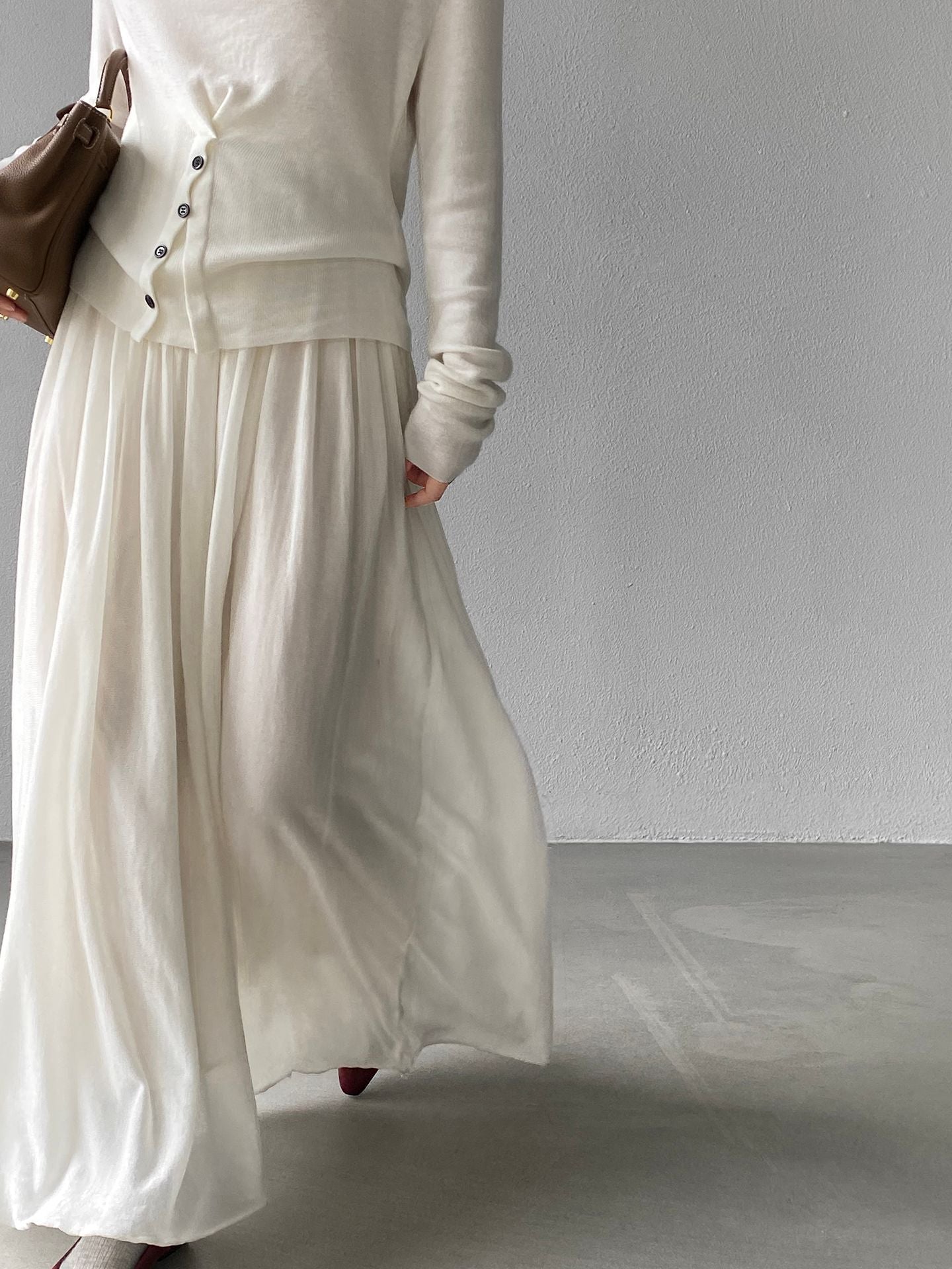 天絲垂墜感氣質優雅百褶半身裙-4色