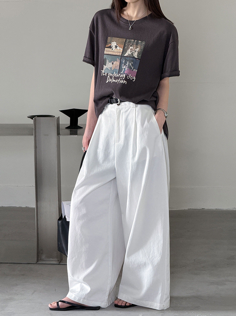 天絲復古寬鬆慵懶風休閒百搭直筒闊腿褲-3色
