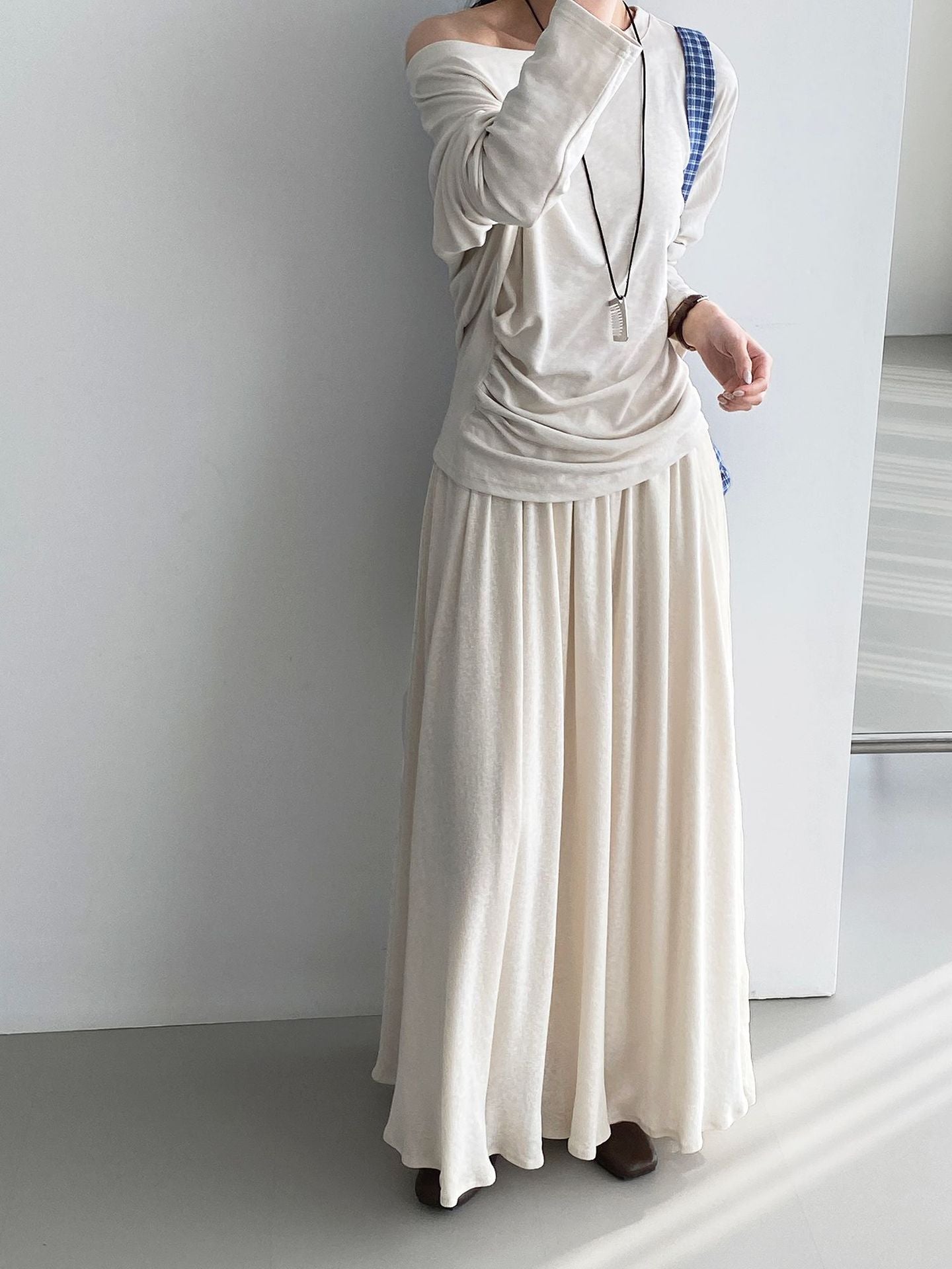 氛圍感文藝網紗拼接針織垂感半身裙