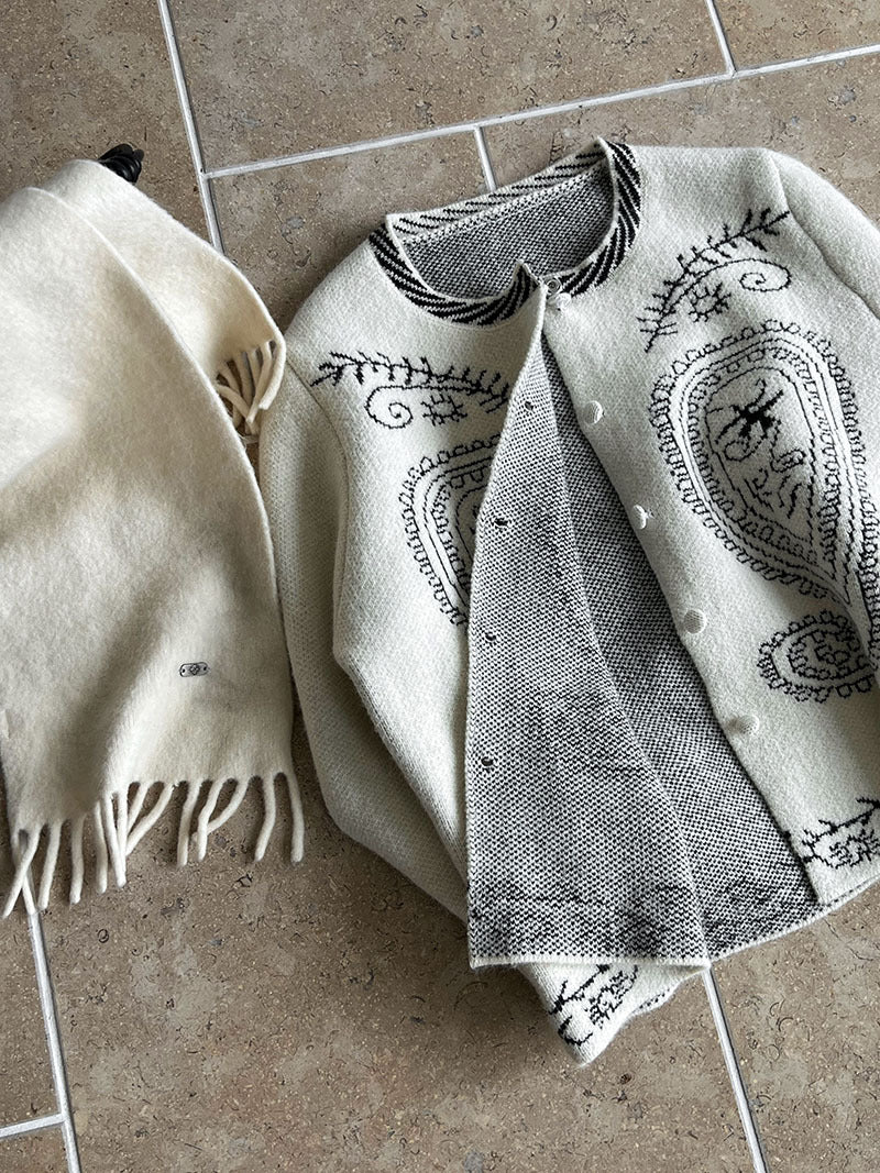 (48H出貨)簡約復古刺繡單排扣針織毛衣開衫
