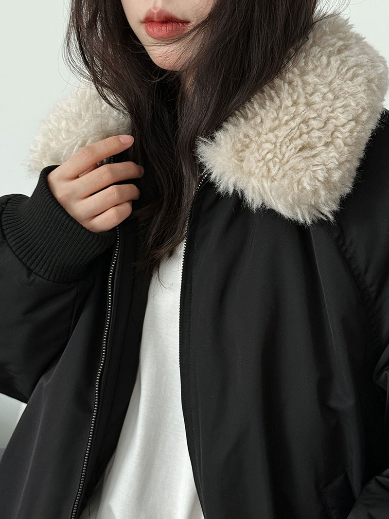 韓系保暖毛毛領夾棉夾克外套-2色