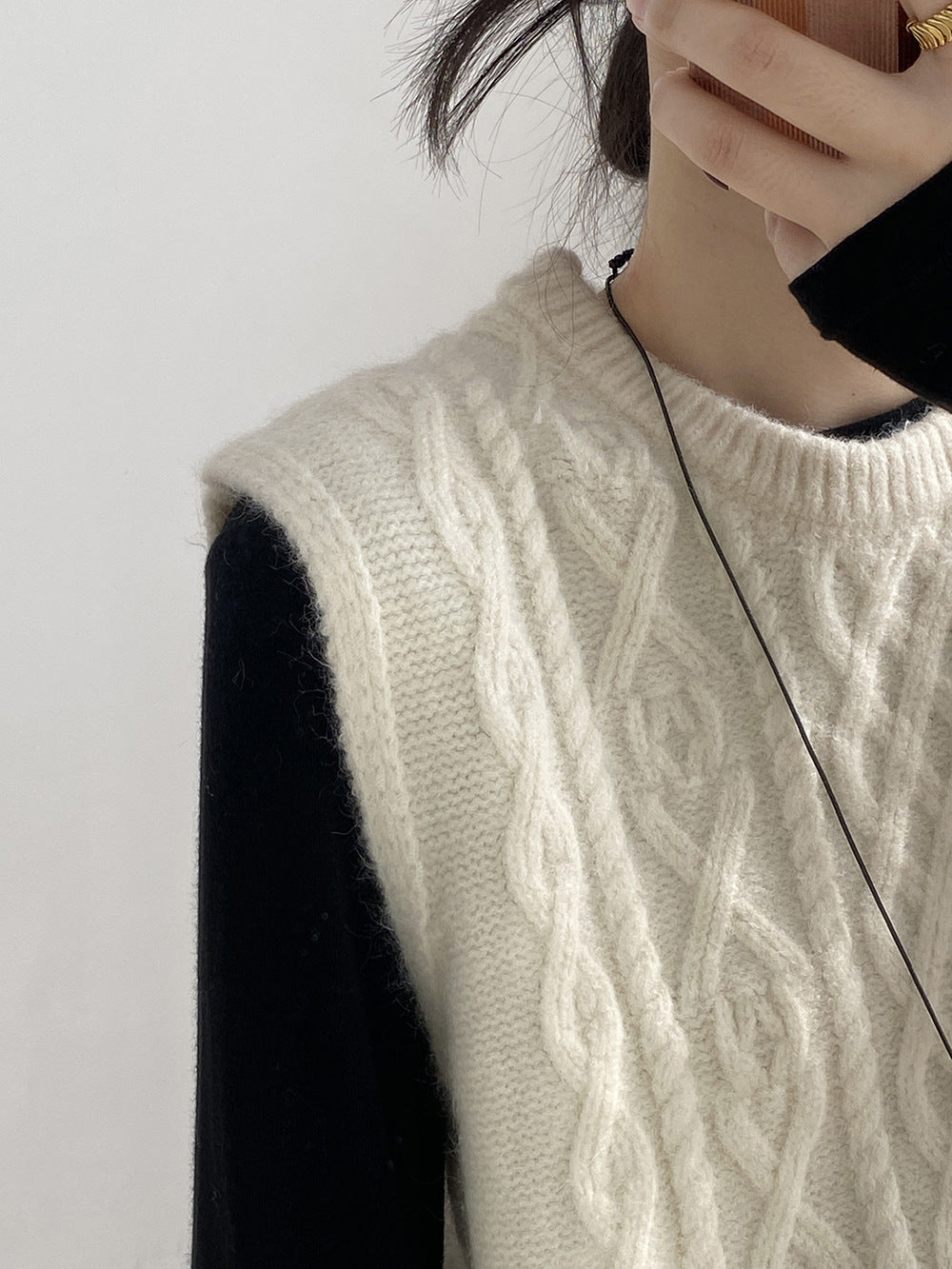 (48H出貨)糖果色圓領麻花軟糯針織背心馬甲-6色