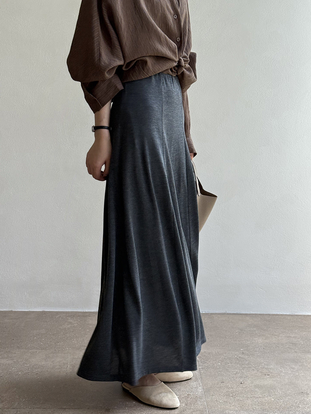 韓系鬆緊腰A字顯瘦大擺長裙-2色