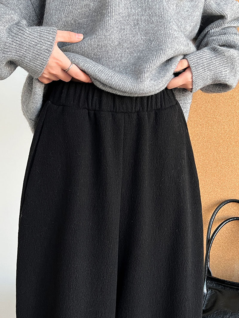 韓系隨性肌理感高腰鬆緊休閒長褲-4色